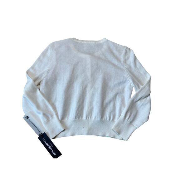 NWT - Karl Lagerfeld sweater, Small; 3D Floral Cropped white & Pink Cardigan - Picture 2 of 8